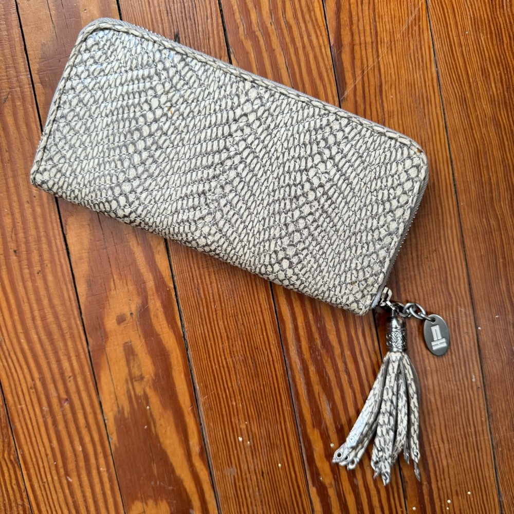 NWT Cole Haan Snakeskin Wallet with Tassle in Grey and Off-White